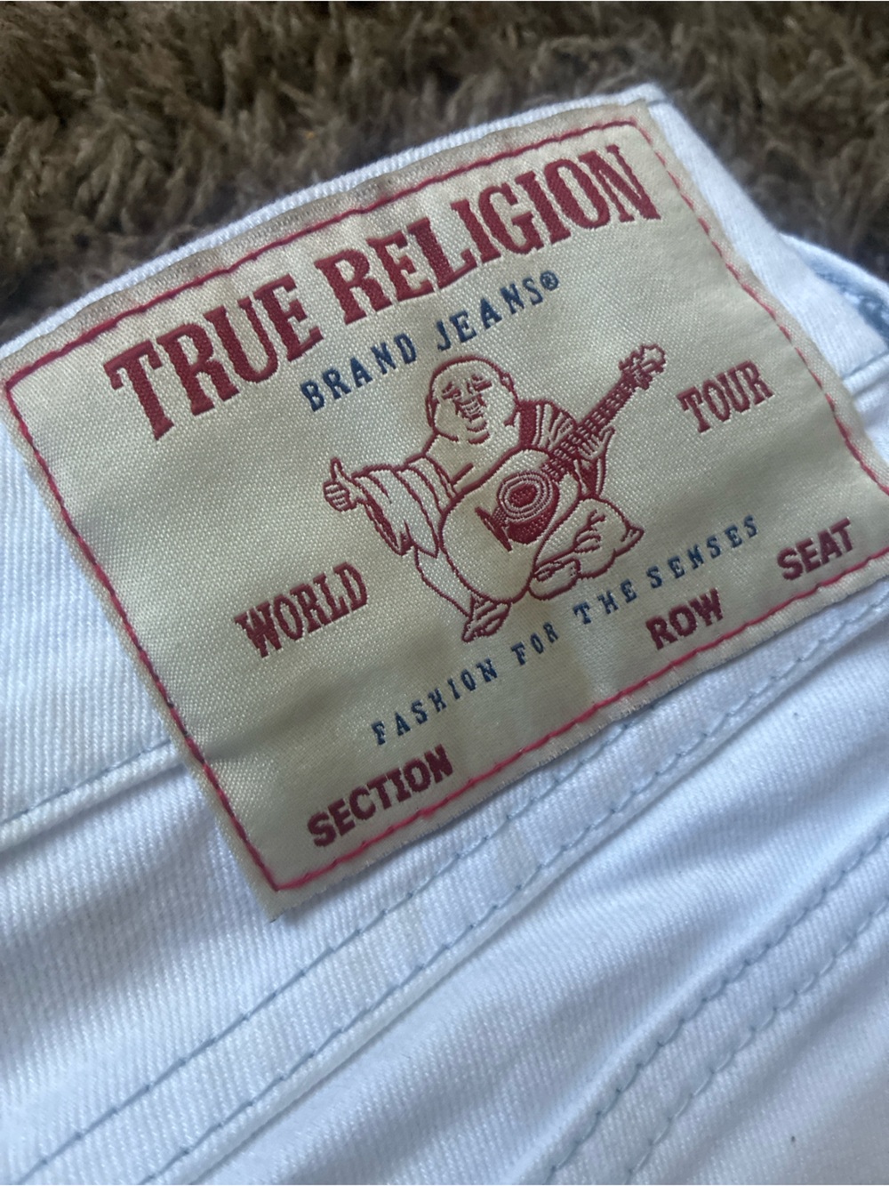 True Religion Men’s White Slim Straight Jeans with Branded Patch